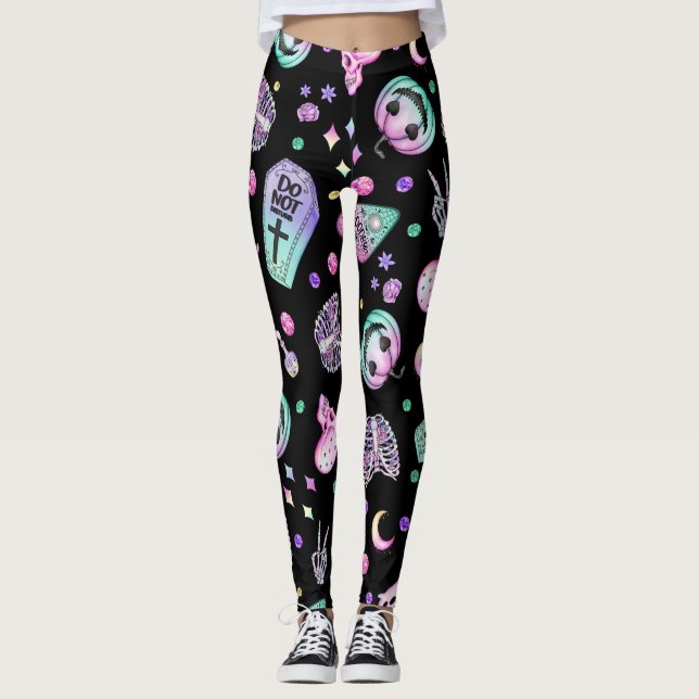 Halloween pastel gothic apothecary and graveyard leggings (Front)