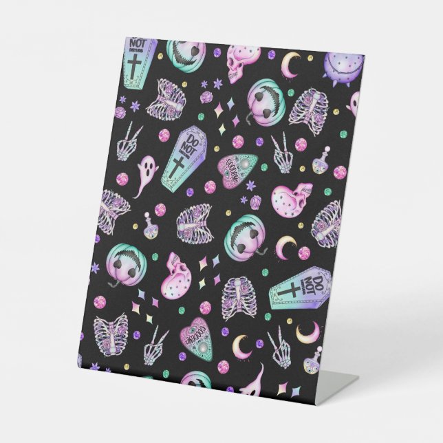 Halloween pastel gothic apothecary and graveyard pedestal sign (Front)