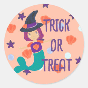 Halloween Pastel Mermaid Witch Trick or Treat Classic Round Sticker
