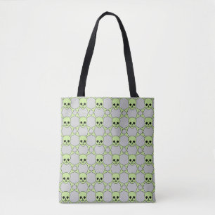 Halloween Pastel Skull Crossbones Grey Green Tote Bag