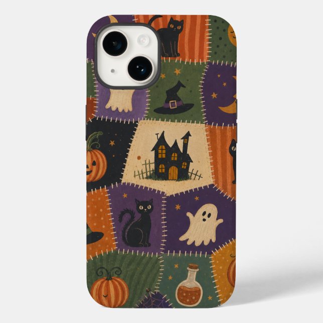 Halloween Patchwork Ghost Cat Haunted House Case (Back)