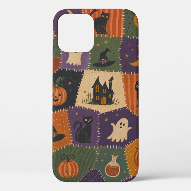 Halloween Patchwork Ghost Cat Haunted House Case (Back)