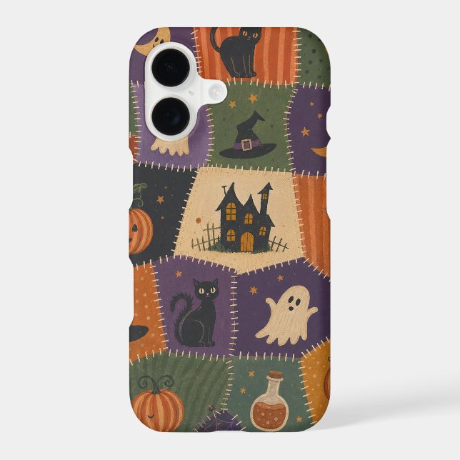 Halloween Patchwork Ghost Cat Haunted House Case (Back)