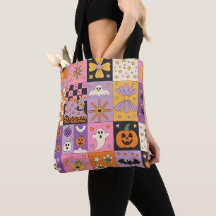  Halloween Patchwork Pattern – Festive Squares  Tote Bag