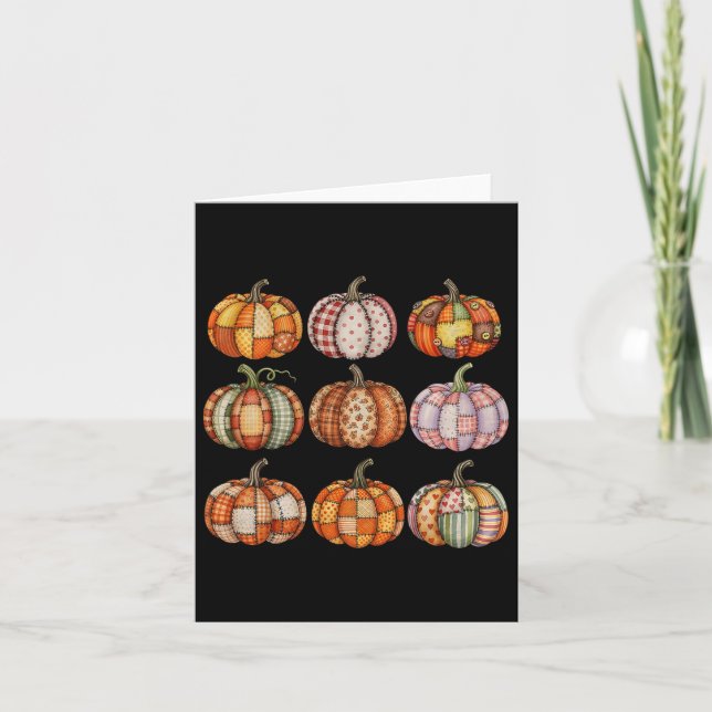 Halloween Patchwork Pumpkin Quilted Fall Aesthetic Card (Front)