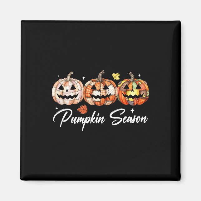 Halloween Patchwork Pumpkin Quilted Fall Aesthetic Magnet (Front)