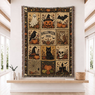 Halloween Patchwork Quilt Set Woven Throw Blanket