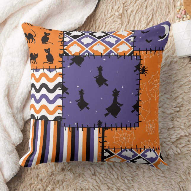 Halloween Patchwork sorcières Chats Jeter oreiller (Couverture)