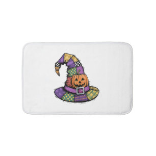 Halloween Patchwork Witch Hat Spooky Bath Mat