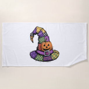 Halloween Patchwork Witch Hat Spooky Beach Towel