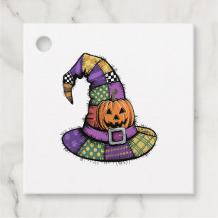 Halloween Patchwork Witch Hat Spooky Favour Tags