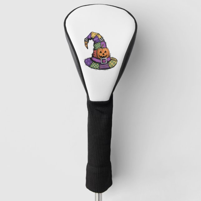 Halloween Patchwork Witch Hat Spooky Golf Head Cover (Front)