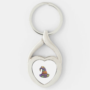 Halloween Patchwork Witch Hat Spooky Keychain