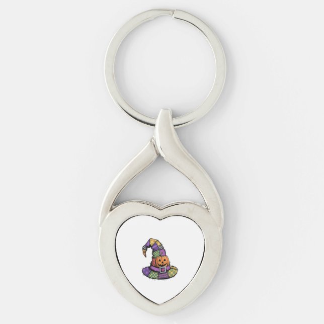 Halloween Patchwork Witch Hat Spooky Keychain (Front)