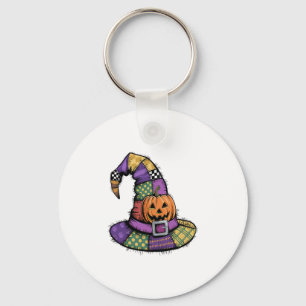 Halloween Patchwork Witch Hat Spooky Keychain