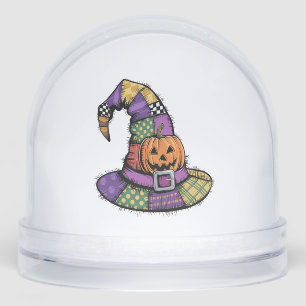 Halloween Patchwork Witch Hat Spooky Snowglobe