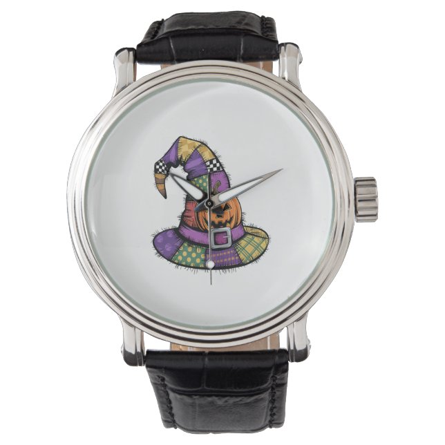 Halloween Patchwork Witch Hat Spooky Watch (Front)
