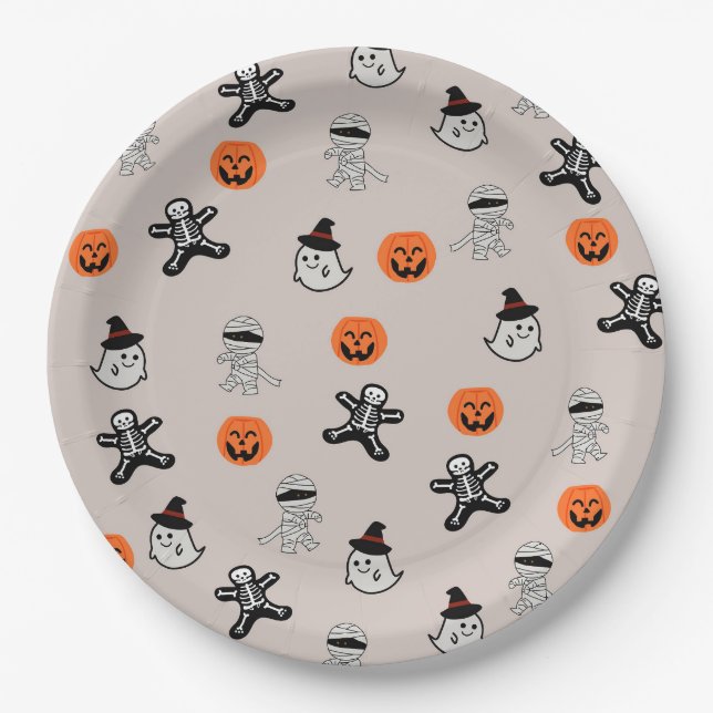 Halloween Pattern Background  Paper Plate (Front)