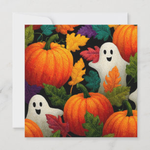 Halloween Pattern Background with Orange Pumpkins Holiday Card