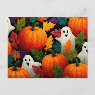 Halloween Pattern Background with Orange Pumpkins Holiday Postcard