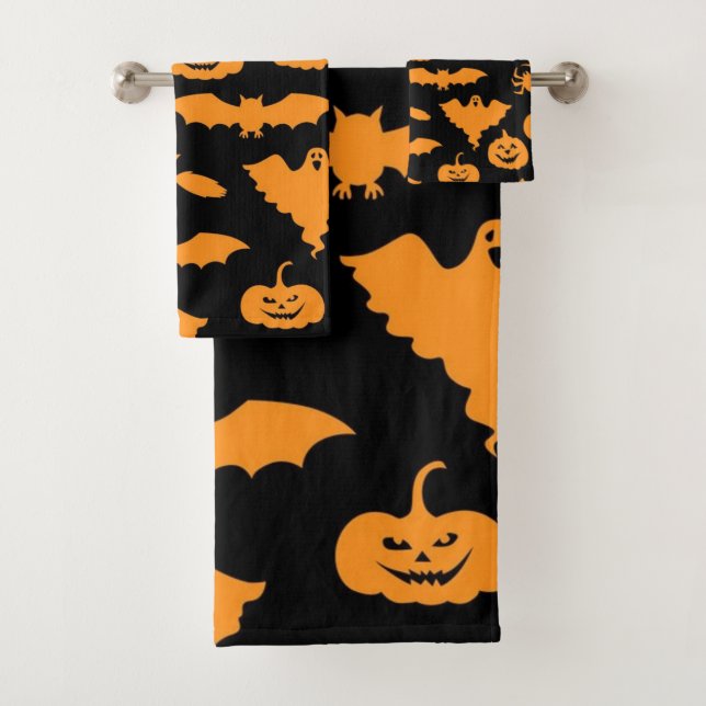 Halloween pattern bath towel set (Insitu)