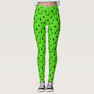 Halloween Pattern Leggings with Blackon Green