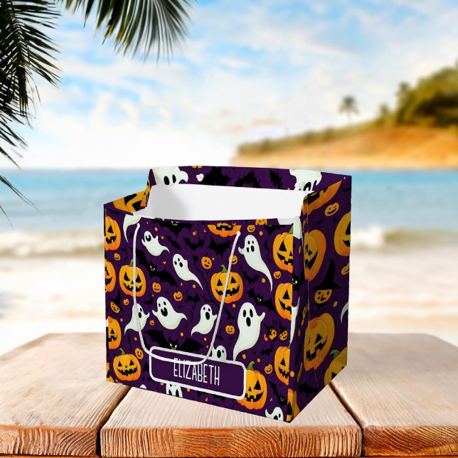 Halloween Pattern Name Bats Ghost Scary Fun Party Large Gift Bag (Halloween Pattern Name Bats Ghost Scary Fun Party Large Gift Bag)