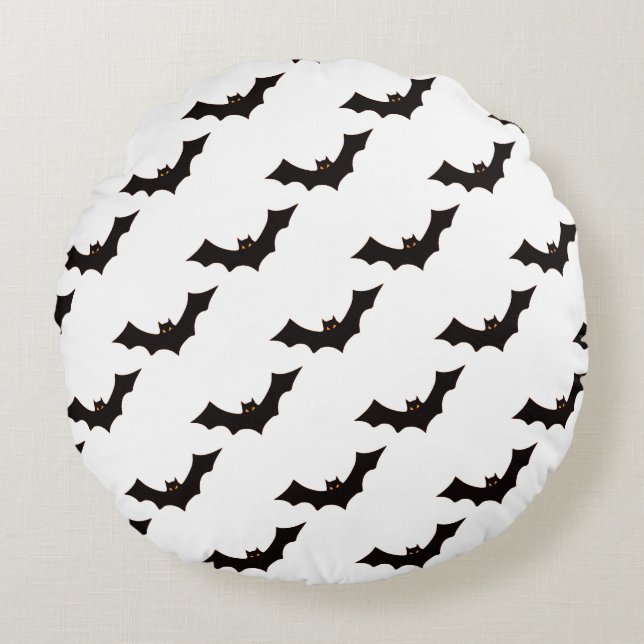Halloween, Pattern Of Bats, Trick Or Treat, Boo Round Pillow (Front)