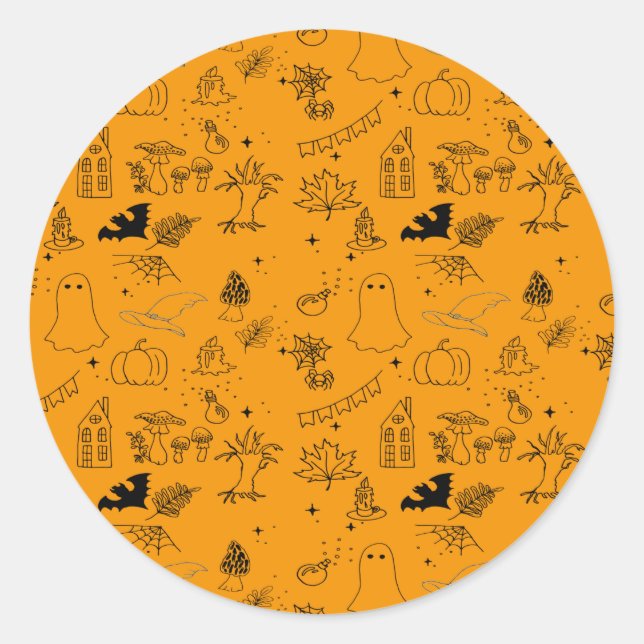Halloween pattern of ghosts, houses, spiders  classic round sticker (Front)