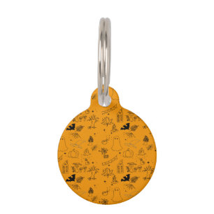Halloween pattern of ghosts, houses, spiders keych pet tag