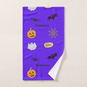 Halloween pattern on blue hand towel