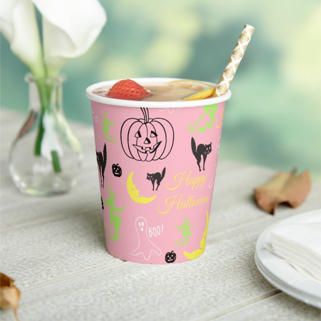 Halloween Pattern Pink Paper Cups (Insitu)