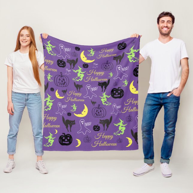 Halloween Pattern Purple Fleece Blanket (In Situ)