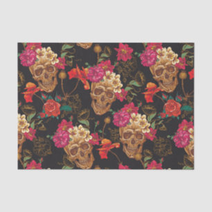 Halloween pattern,skulls,roses,gothic,black,trendy tissue paper