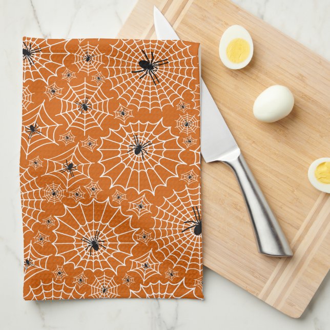 Halloween Pattern | Spiders on Spiderwebs Kitchen Towel (Quarter Fold)