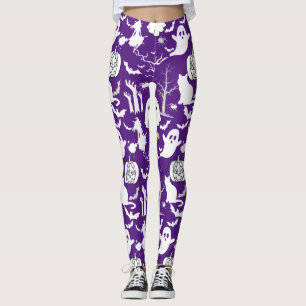 Halloween pattern. Spooky and cute.b D Purple BG Leggings