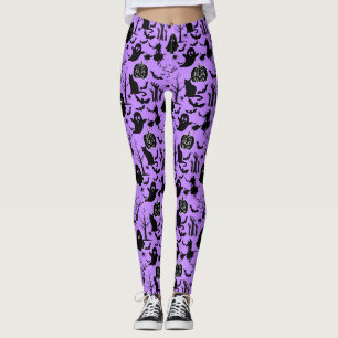 Halloween pattern. Spooky and cute.b L Purple BG Leggings