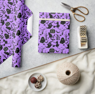 Halloween pattern. Spooky and cute.b L Purple BG Wrapping Paper