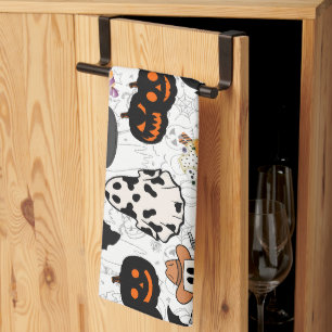 Halloween pattern. Spooky and cute Kitchen Towel
