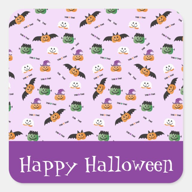 Halloween Pattern Thank You Pumpkins Purple Square Sticker (Front)
