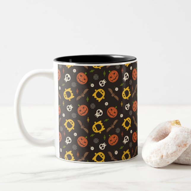 Halloween Pattern Two-Tone Coffee Mug (With Donut)