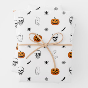 Halloween Pattern White Wrapping Paper Sheets