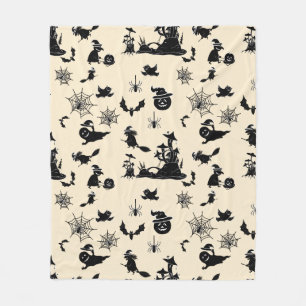 Halloween pattern with pumpkins bats witches fleece blanket