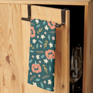 Halloween Pattern With Watercolor and Turquoise Kitchen Towel