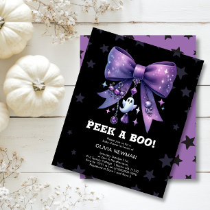 Halloween Peek A Boo Purple Baby Shower Invitation