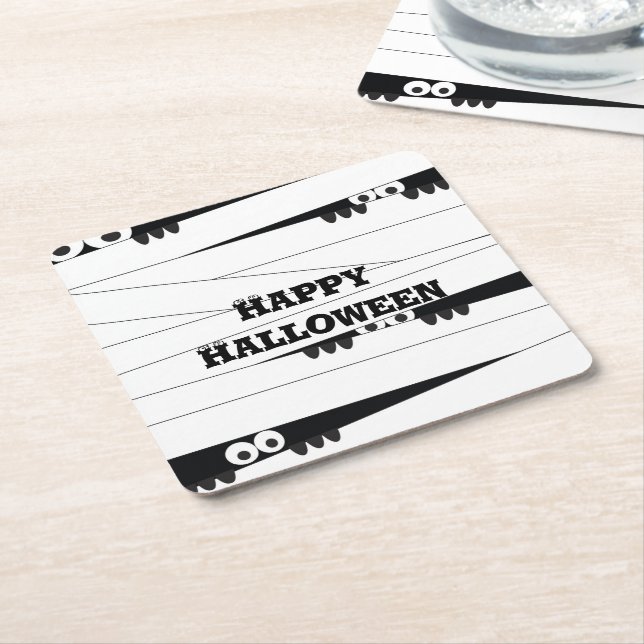 Halloween Peeking Mummy Square Paper Coaster (Angled)