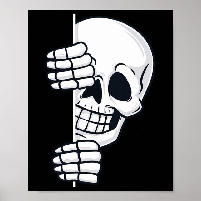 Halloween Peeking Skeleton Scary Boys Girls Kids  Poster (Front)