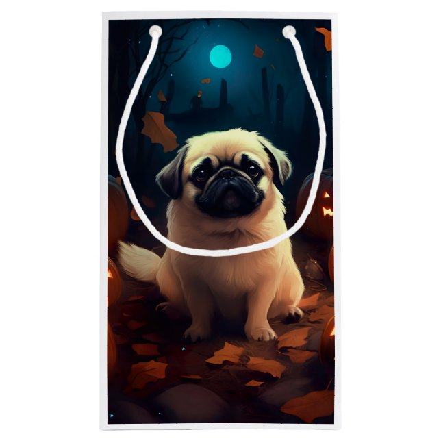 Halloween Pekingese With Pumpkins Scary Small Gift Bag (Back)