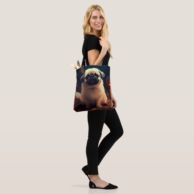 Halloween Pekingese With Pumpkins Scary Tote Bag (On Model)