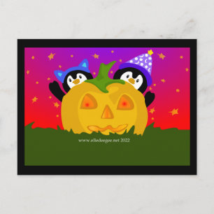 Halloween Penguins Holiday Postcard